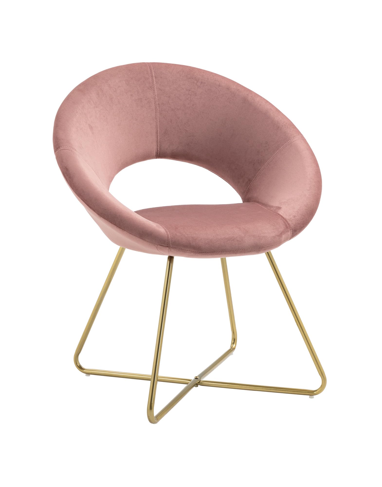 Poltrona Tonda Camera da Letto in Velluto Design Moderno, Sedia Imbottita Circolare con Gambe in Metallo Placcato Oro - Poltroncina per Salotto con Seduta Morbida Modello Grace - Rosa antico