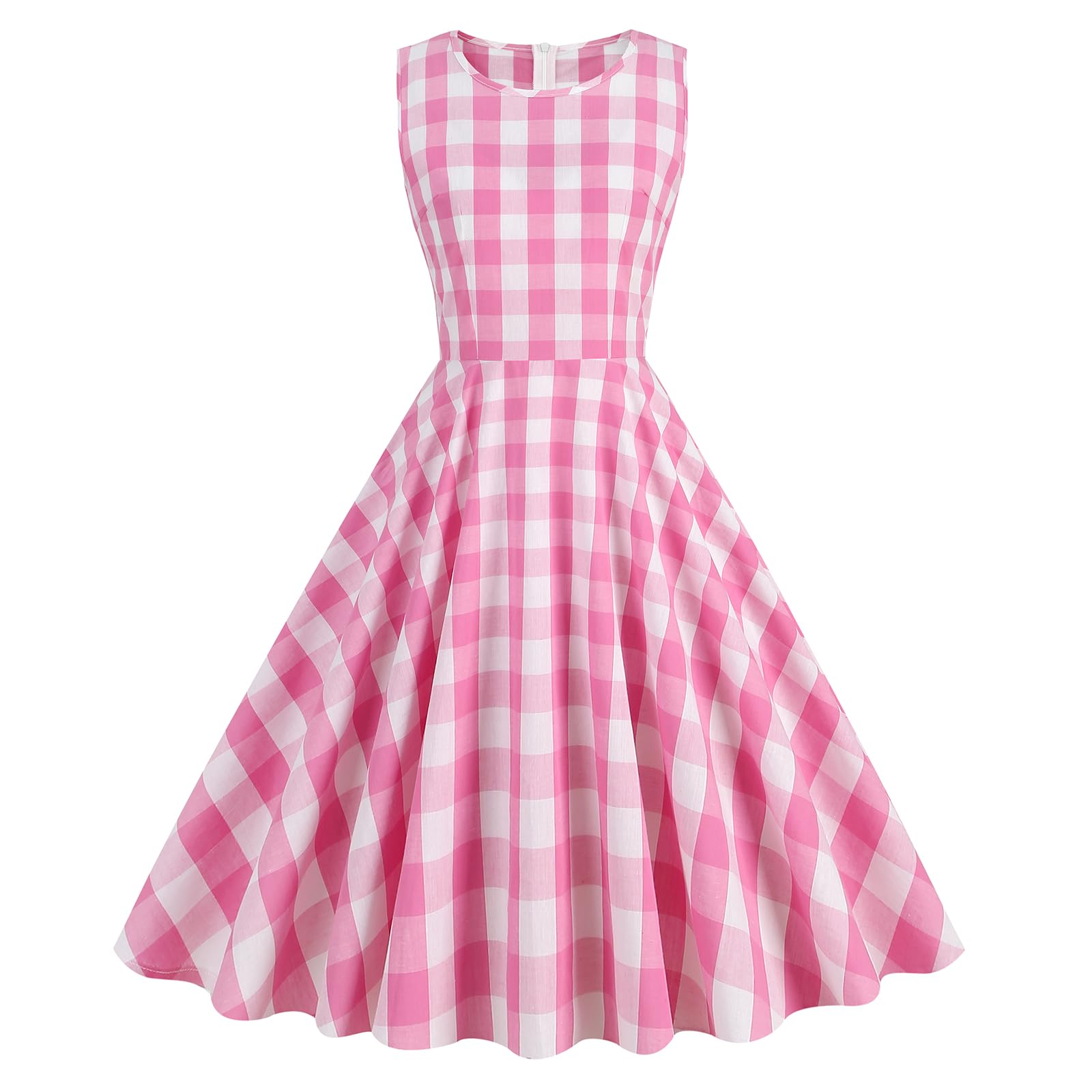 IKADEXVintage 1950s Women Plaid Dress 50s 60s Pin Up Sleeveless A-line Cocktail Tea Party Dresses