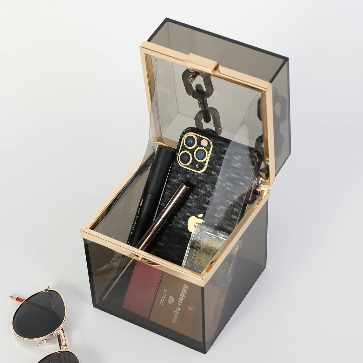 WJCD Cute Clear Acrylic Plastic Neon Hard Frame Party Clutch Purse with Gold Chain Strap - Image 5