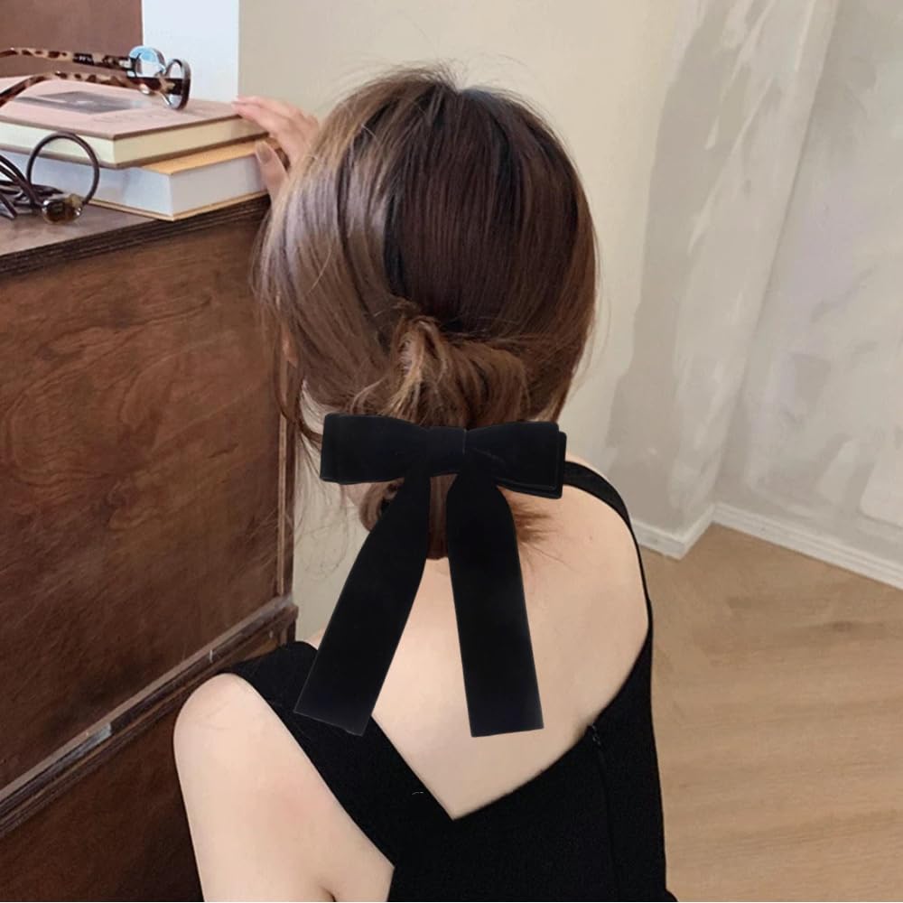 Amazon.co.jp: Jravezt ベロア リボン ヘアクリップ 蝶結び 髪飾り 黒
