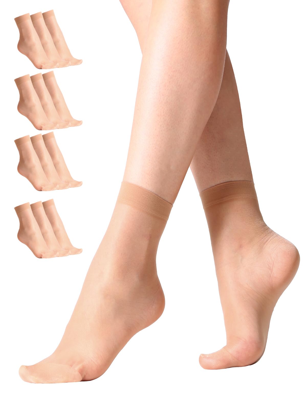 Manzi Women's 12 Pairs Natural Nude-Silky Natural(12 Pairs) Nude Ankle High Sheer Pop Silky Socks 20 Denier(Natural Nude)