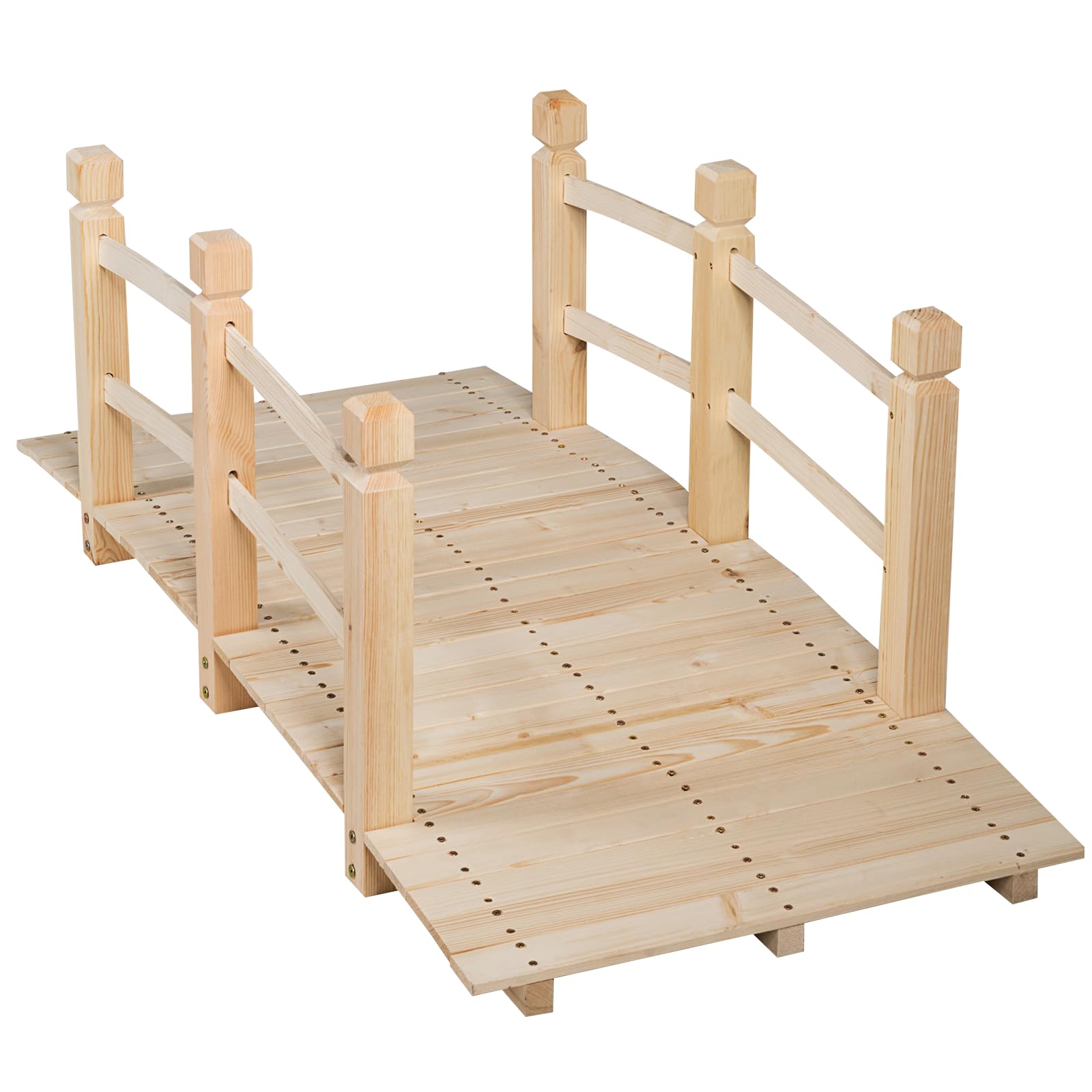 SOARS Puente de Jardín Madera con Barandilla, Puente de Pie Decorativo de Abeto con Capacidad de Carga de hasta 100 Kg, 150 x 67 x 55 cm cm, Puente Decorativo para Jardín, Estanque y Arroyo