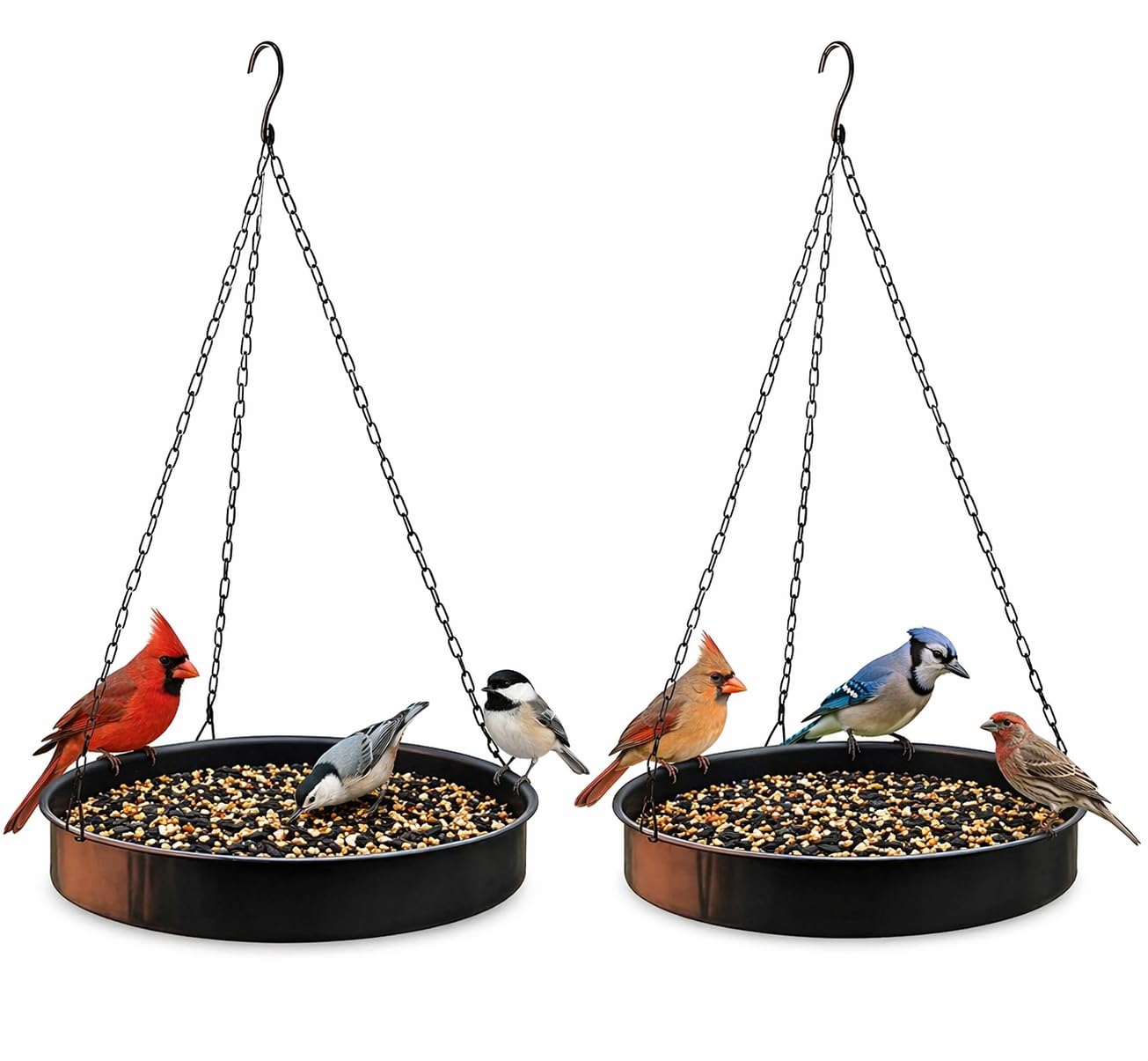 DIVCHI Hanging Bird Feeder Tray – Set of 2 Plastic Hanging Feeders with Chain & Hook for Garden & Balcony, Wild Bird Seed Tray for Outdoor Use