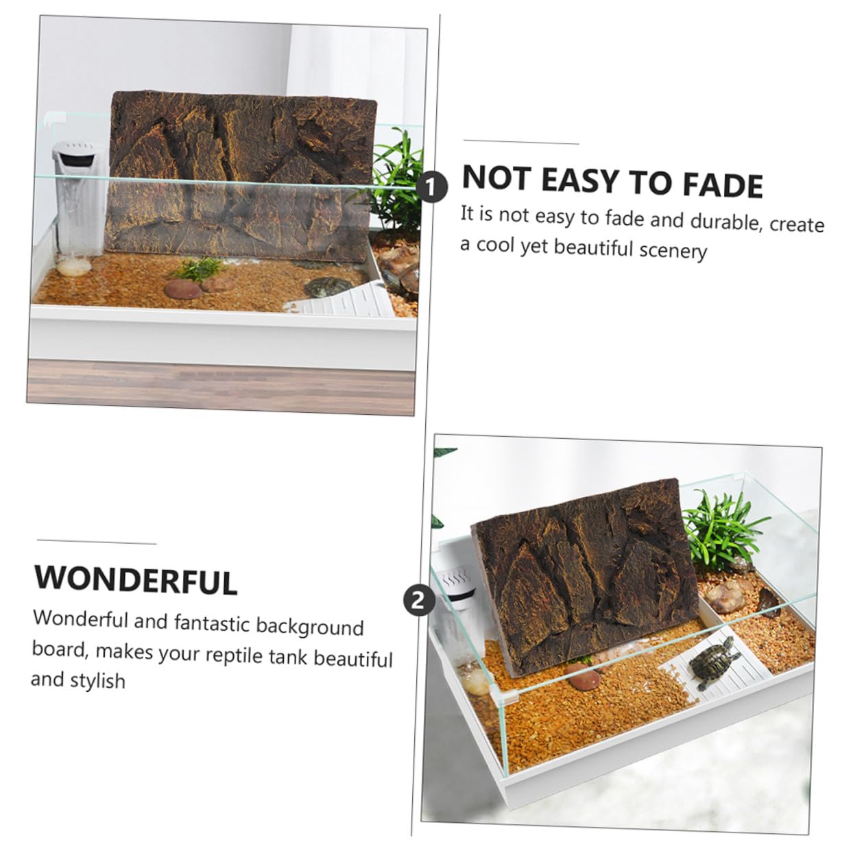 ORFOFE Tablero de Fondo 3D de PU para Tanque de Tortugas Efecto Natural y Decoración, Paquete de 2 Piezas Adecuado para Acuario y Terrario