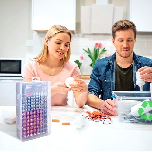 Miniatura 6 de Caja organizadora de almacenamiento de baterías con probador de batería, contenedor de baterías de garaje con capacidad para más de 120 baterías AA