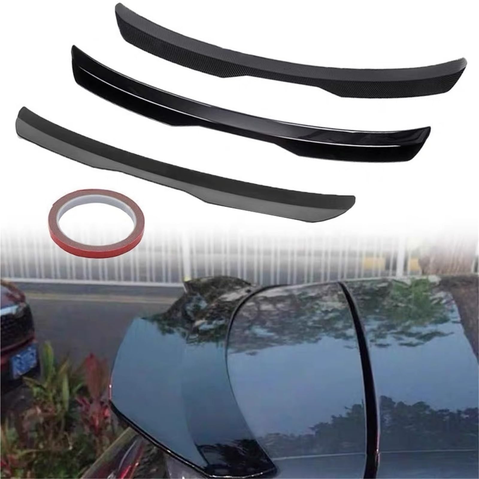 alerone posteriore Strisce decorative per ali spoiler per tetto posteriore universale nero opaco per auto berlina(2)