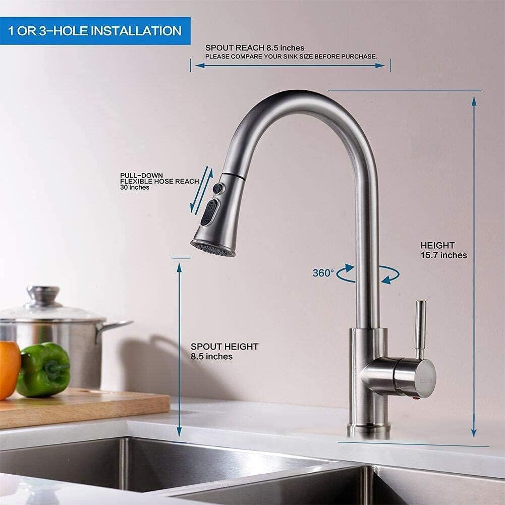 Robinet Cuisine avec Douchette Extensible Mitigeur Acier Inoxydable Rotatif 360° 3 Modes Réglage Débit