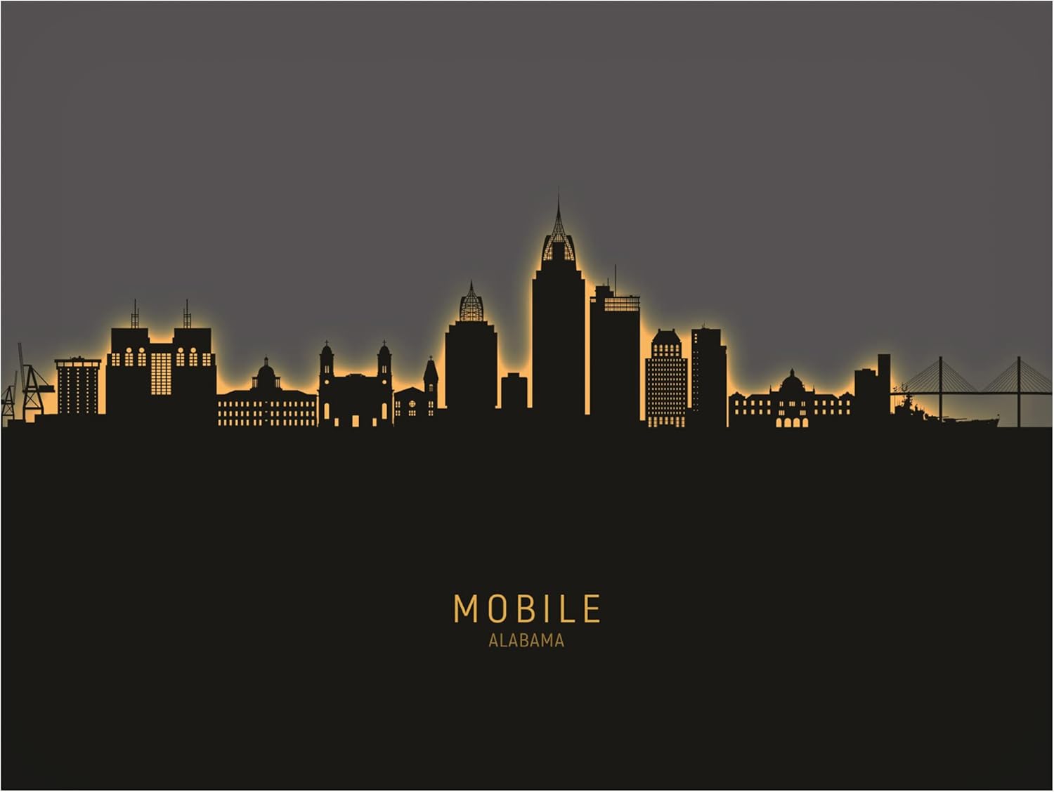 Trademark Fine Art 'Mobile Alabama Skyline Glow II' Canvas Art by Michael Tompsett