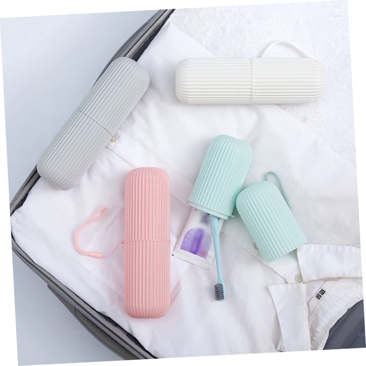 FOMIYES 1Pc Portable Tooth Brushing Mug Travel Toothbrush Storage Container for Home Trip Stylish Grey Toothpaste Organizer Compact Lightweight Design