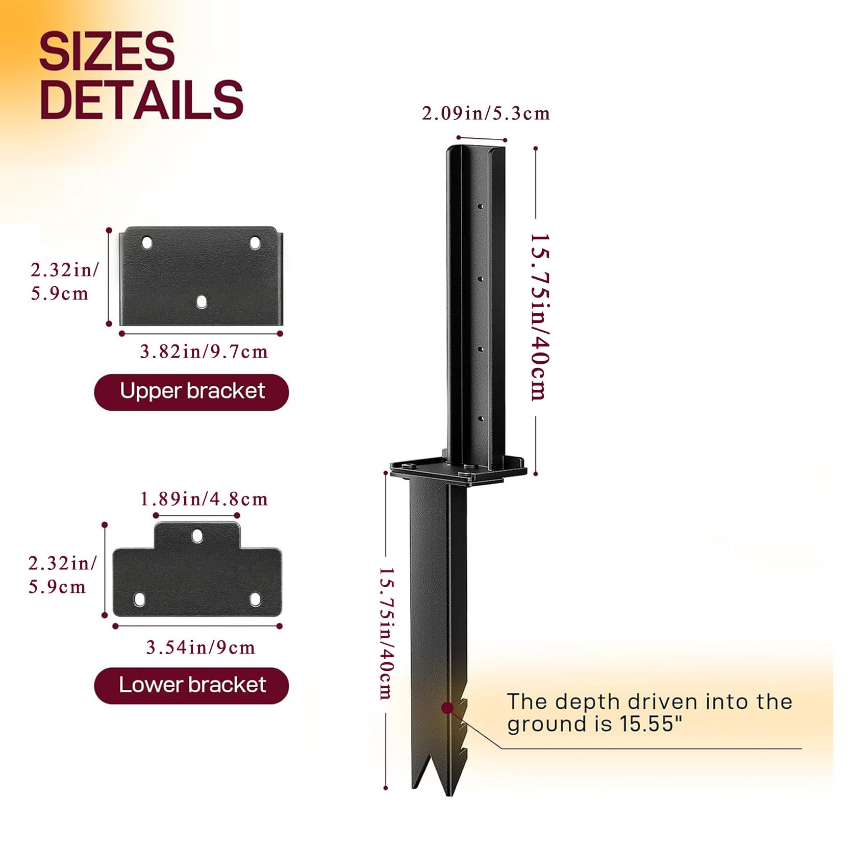 Reparatur-Set für Zaunpfosten Bodenanker-Erdspieß Robuster Stahl-Erdspieß mit Geteiltem Design Erdspieß Pfostenanker für Stützung und Reparatur von Holzzaunpfosten(Size:8pcs)