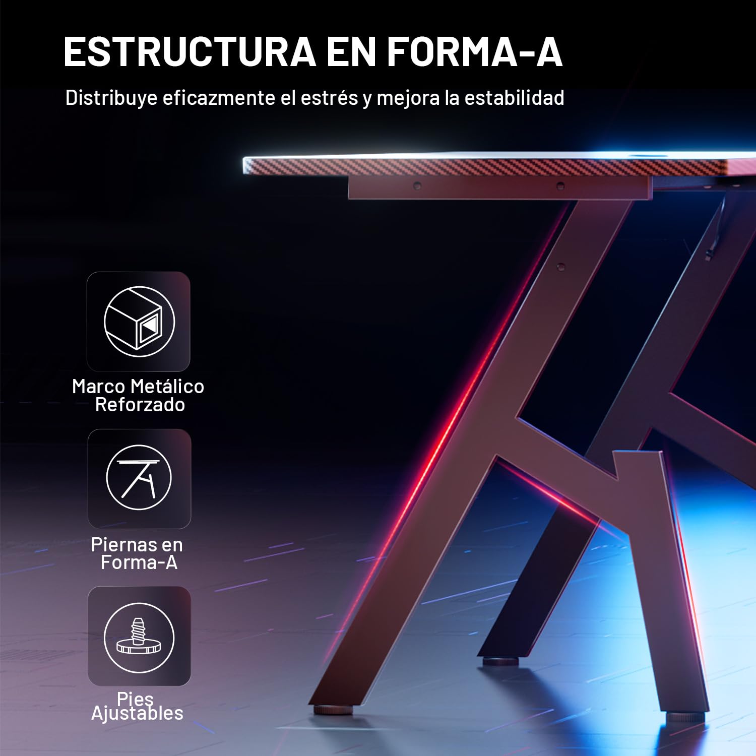 HLFURNIEU Mesa Gaming 120 x 60 cm, Escritorio Gaming Ergonómica, Mesa Gamer de Fibra de Carbono, Mesa para Ordenador con Portavasos y Gancho para Auriculares, Negro