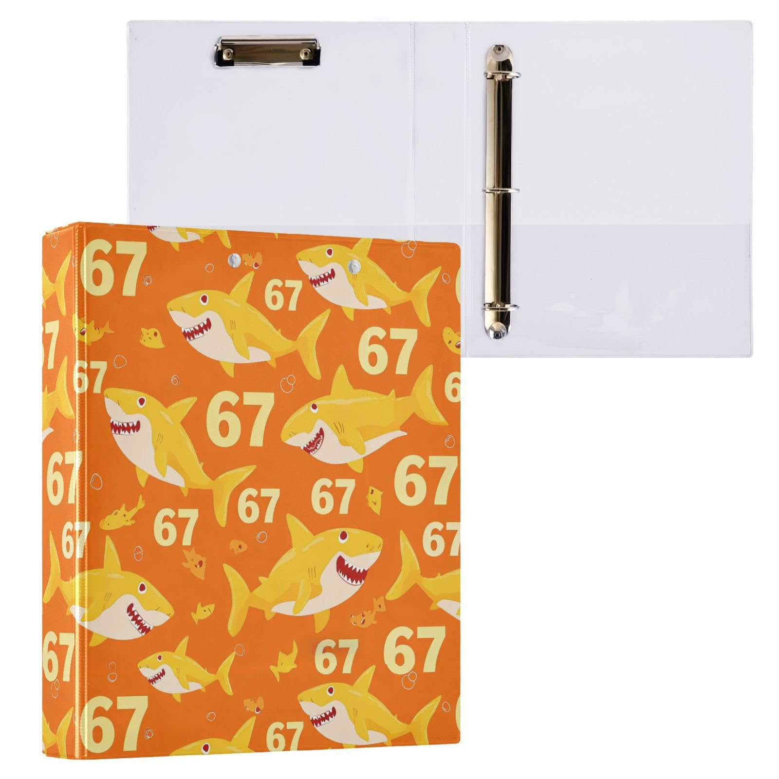 Kcldeci Raccoglitore a 3 anelli con copertina rigida per carta formato lettera, 67 squali, anelli rotondi da 3,8 cm, organizer per scuola/ufficio, confezione da 2