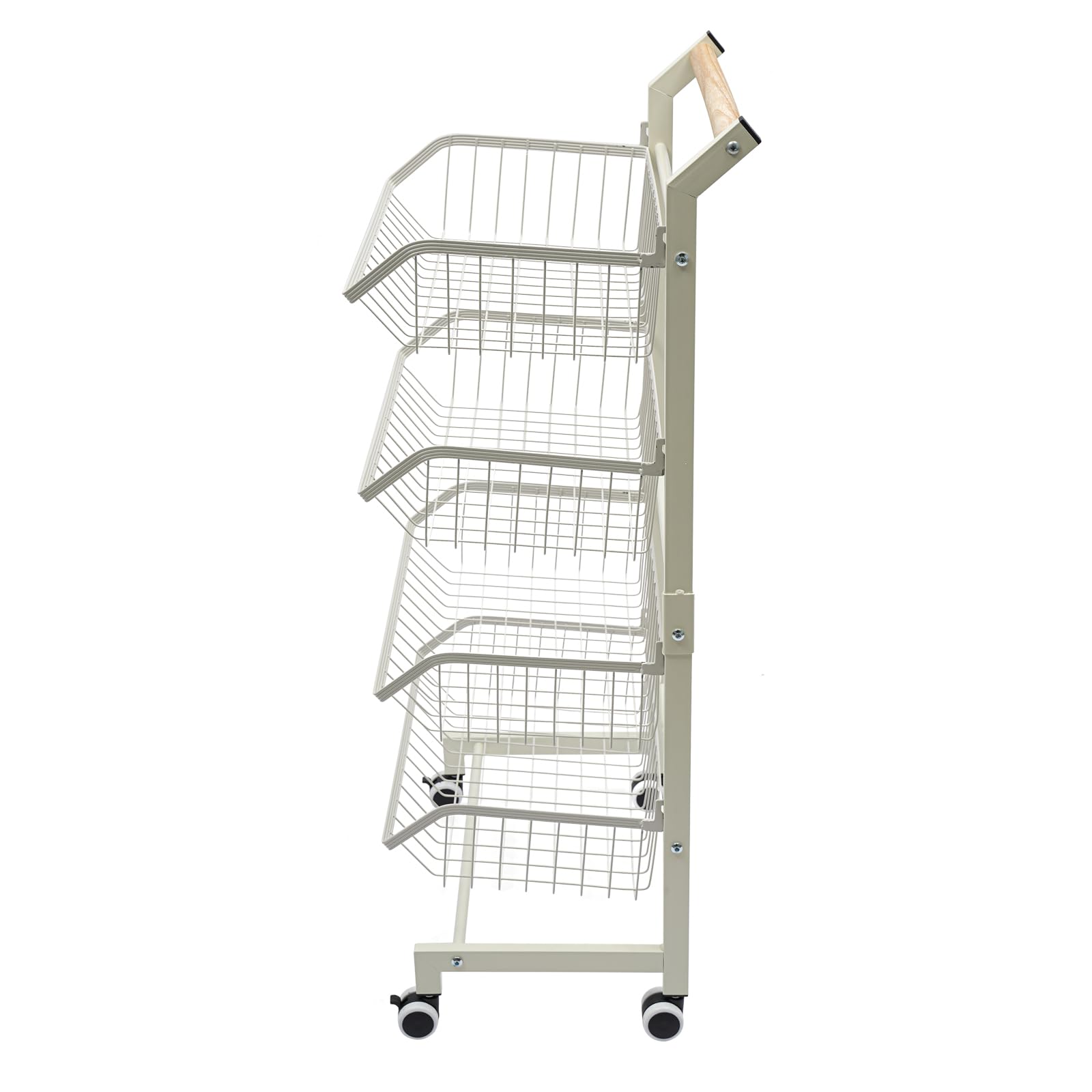 Expositor con 4 cestas con ruedas, cesta apilable, cesta para roedores de productos, soporte de rejilla, carrito de cocina, carrito de cocina grande, almacenamiento móvil