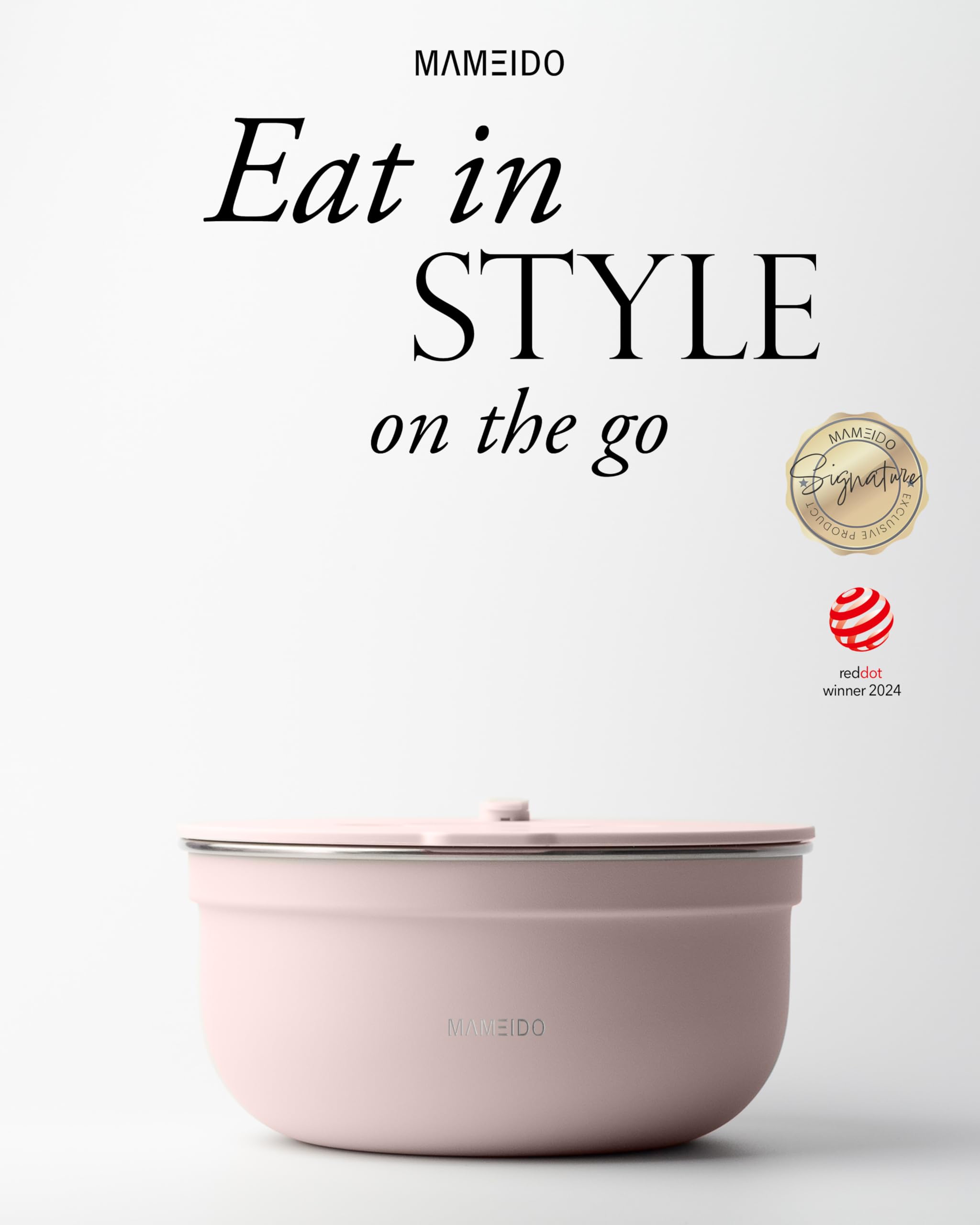 MAMEIDO Insalatiera per il viaggio 1,5 l, Lunchbox in acciaio inox, Bento Box senza BPA Porta Pranzo con scomparti e contenitore per condimenti a prova di perdite Meal Prep (Blush Kissed)