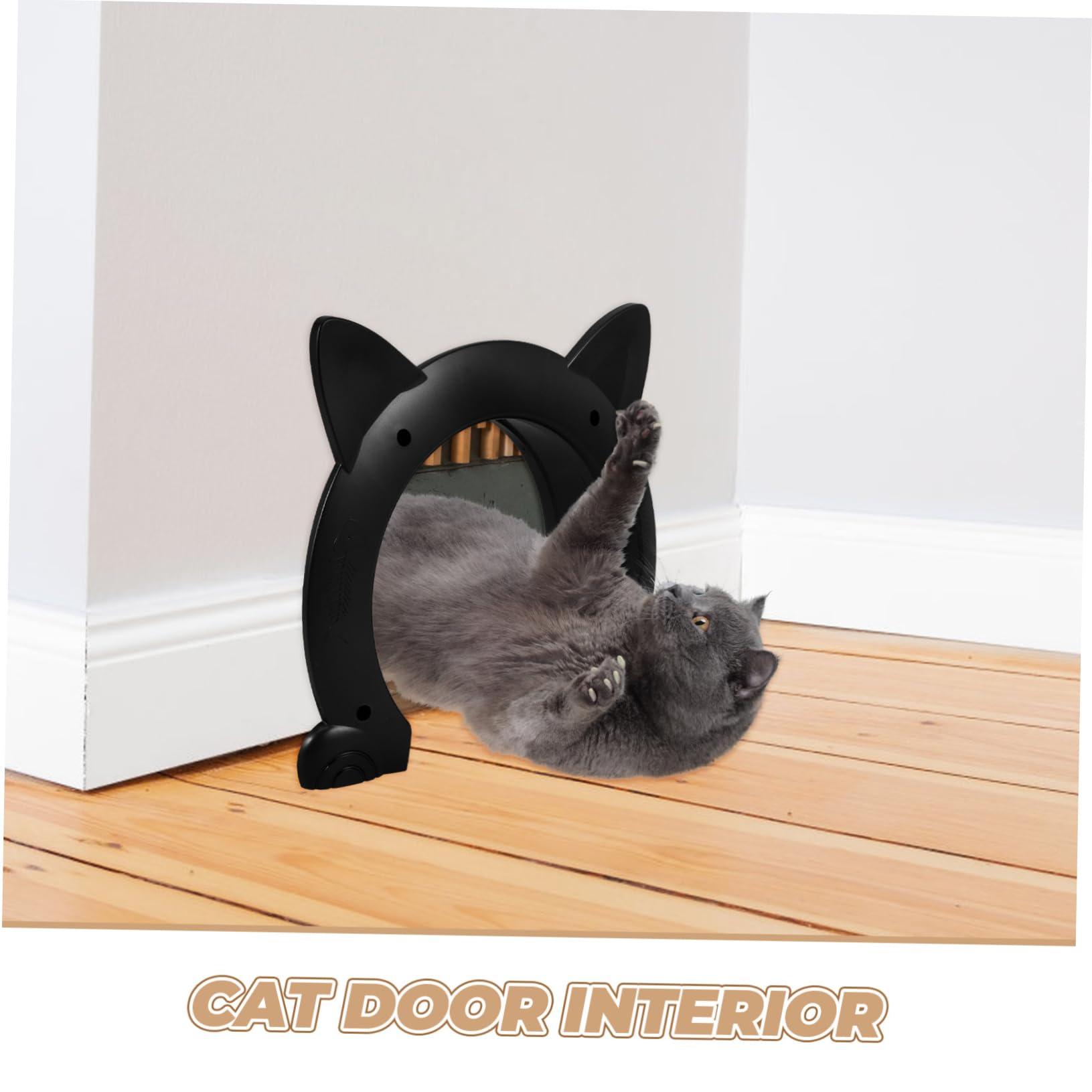 Katzenklappe aus Kunststoff für Innentüren, Schwarz, Katzenförmig