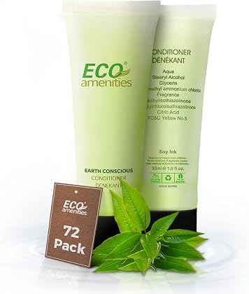 ECO amenities Hair Conditioner Tubes - Bulk Hotel Toiletries - TSA-Approved Travel Essentials - Hydrating Green Tea Conditioner - 1 fl oz (30 mL), Pack of 72