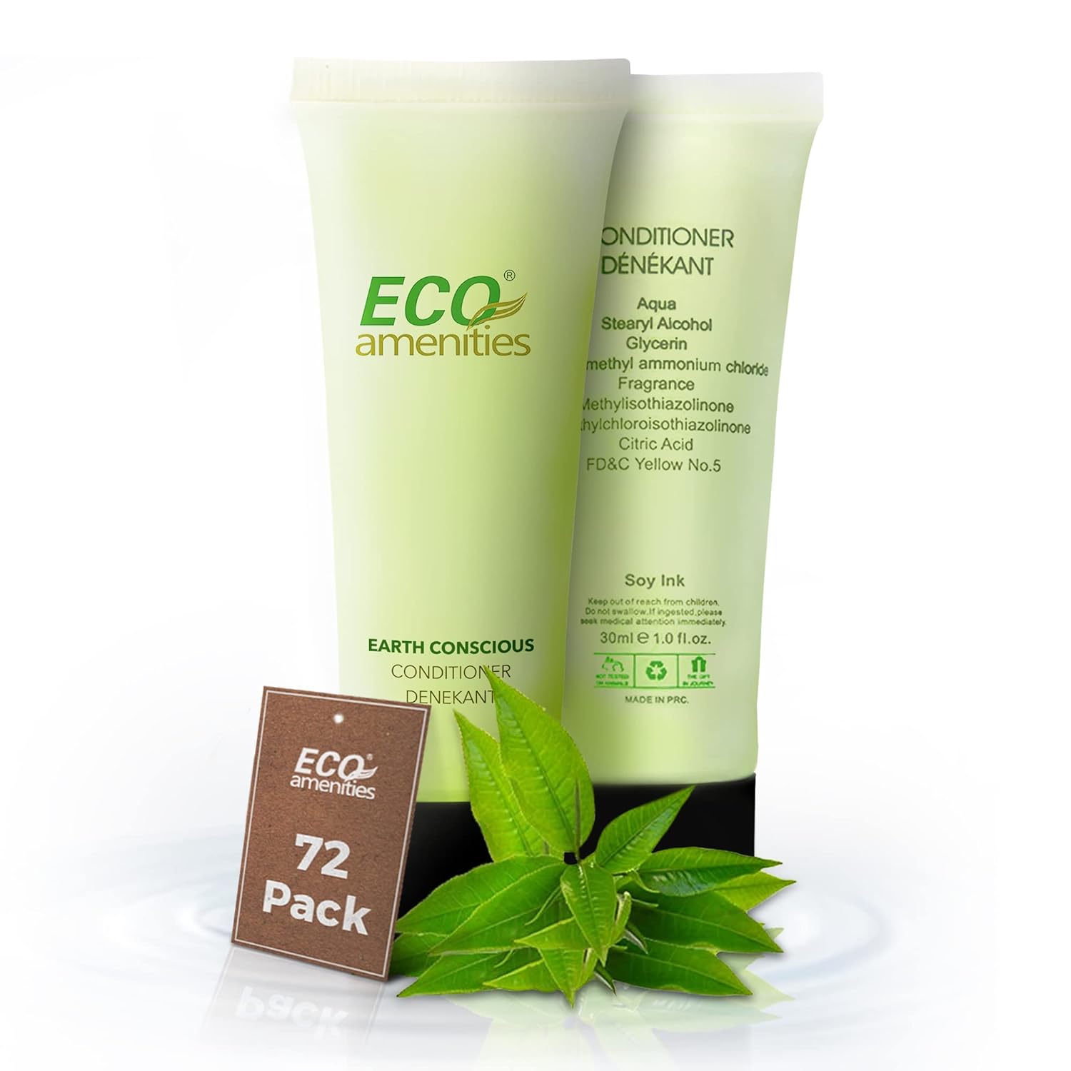 ECO amenities Hair Conditioner Tubes - Bulk Hotel Toiletries - TSA-Approved Travel Essentials - Hydrating Green Tea Conditioner - 1 fl oz (30 mL), Pack of 72