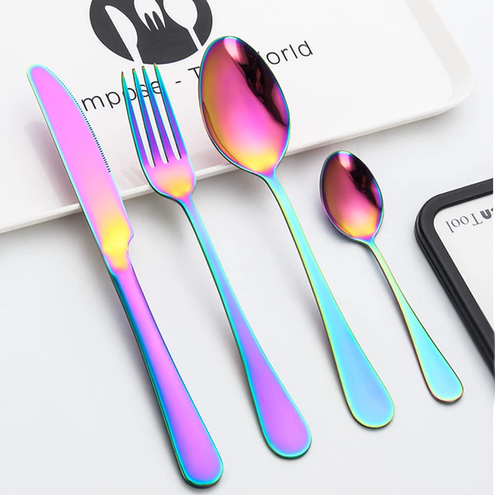Wakects Juego de Cubiertos, Juegos de Vajilla de Acero Inoxidable, Cubiertos con Acabado de Espejo en Estuche de Madera, Juego de Vajilla para Fiesta, para Cocina Casera, Restaurante,