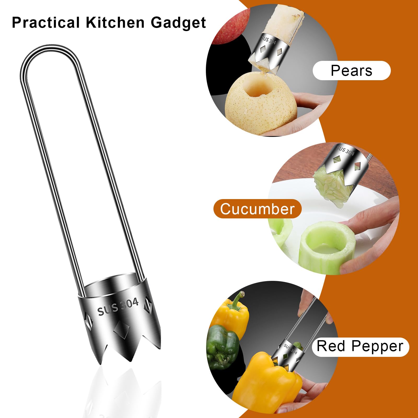 Red Bell Pepper Corer - Pepper, Pineapple, Pear, Apple Corer - 304 Stainless Steel, Rust Resistant, Designed for a Wide Range of Fruits and Vegetables - Easy to Clean - Image 3