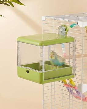 Bird Feeder and Bath for Cage, Hanging Bird Bathtub Bath Shower Box Bowl, Bird Cage Accessories Suitable for Small Medium Birds, Parrots, Lovebirds, Finches, Parakeets, Mannikin Green