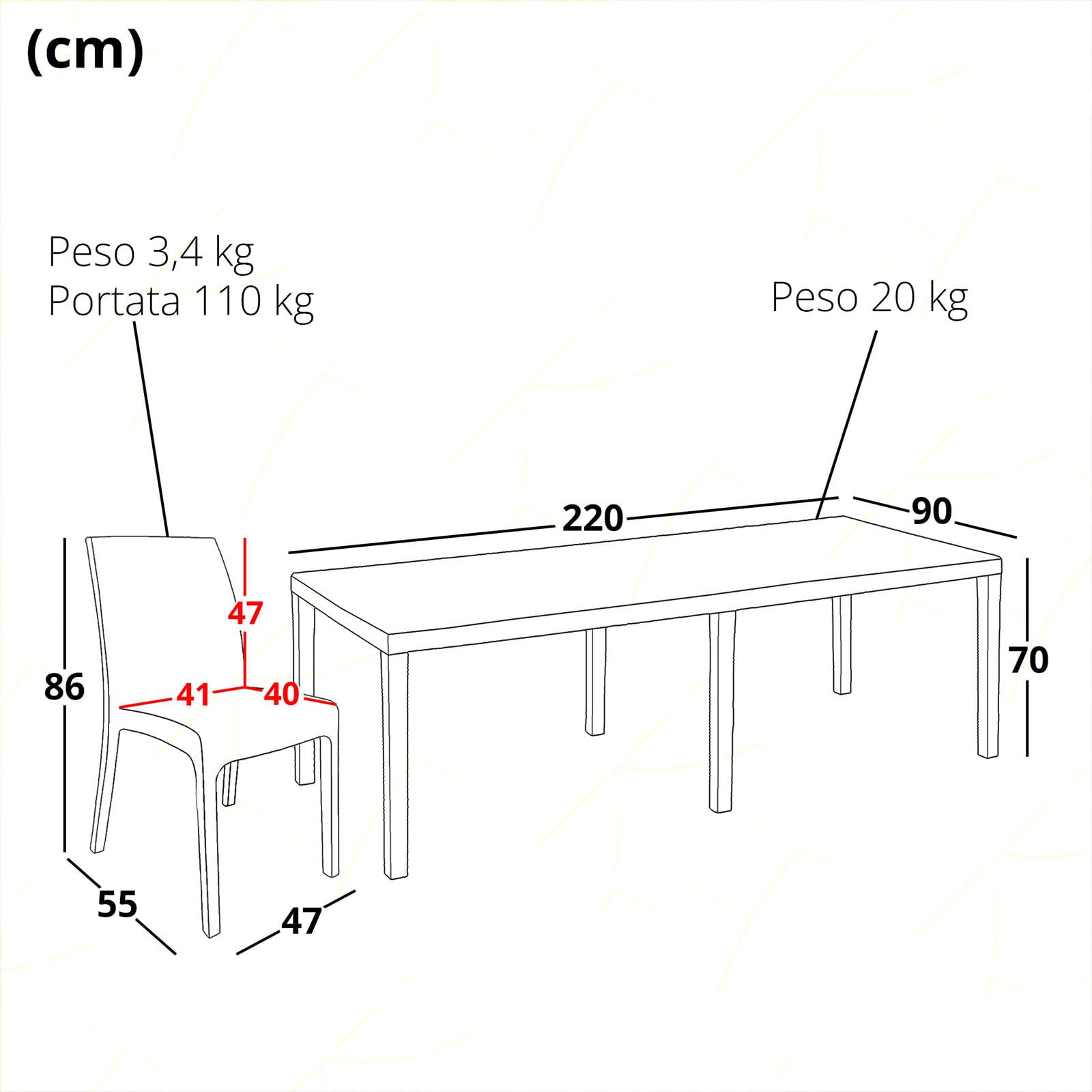 Sicignano | Set 8 Sedie con Tavolo Rettangolare Rattan 220x90 cm, Completo Scuro – Impilabile, Resistente agli UV, Antiscivolo, Arredo Interno Esterno Bar Giardino Terrazzo, Made in Italy
