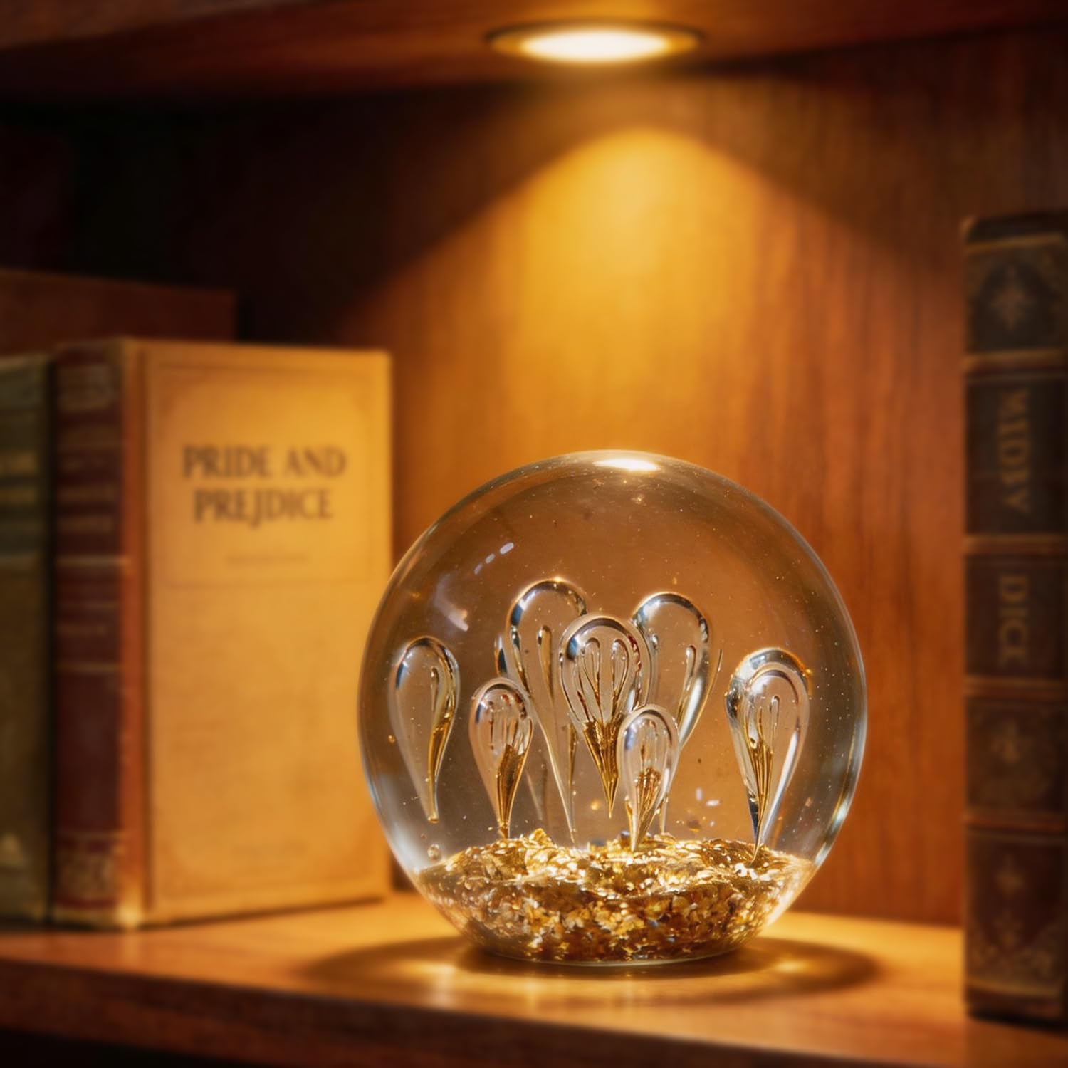 Hand Blown Golden Jellyfish Crystal Ball Luxury Art Crystal Decorative Sphere for Home Decor, Elegant Gift for Weddings, Housewarming & Collectors