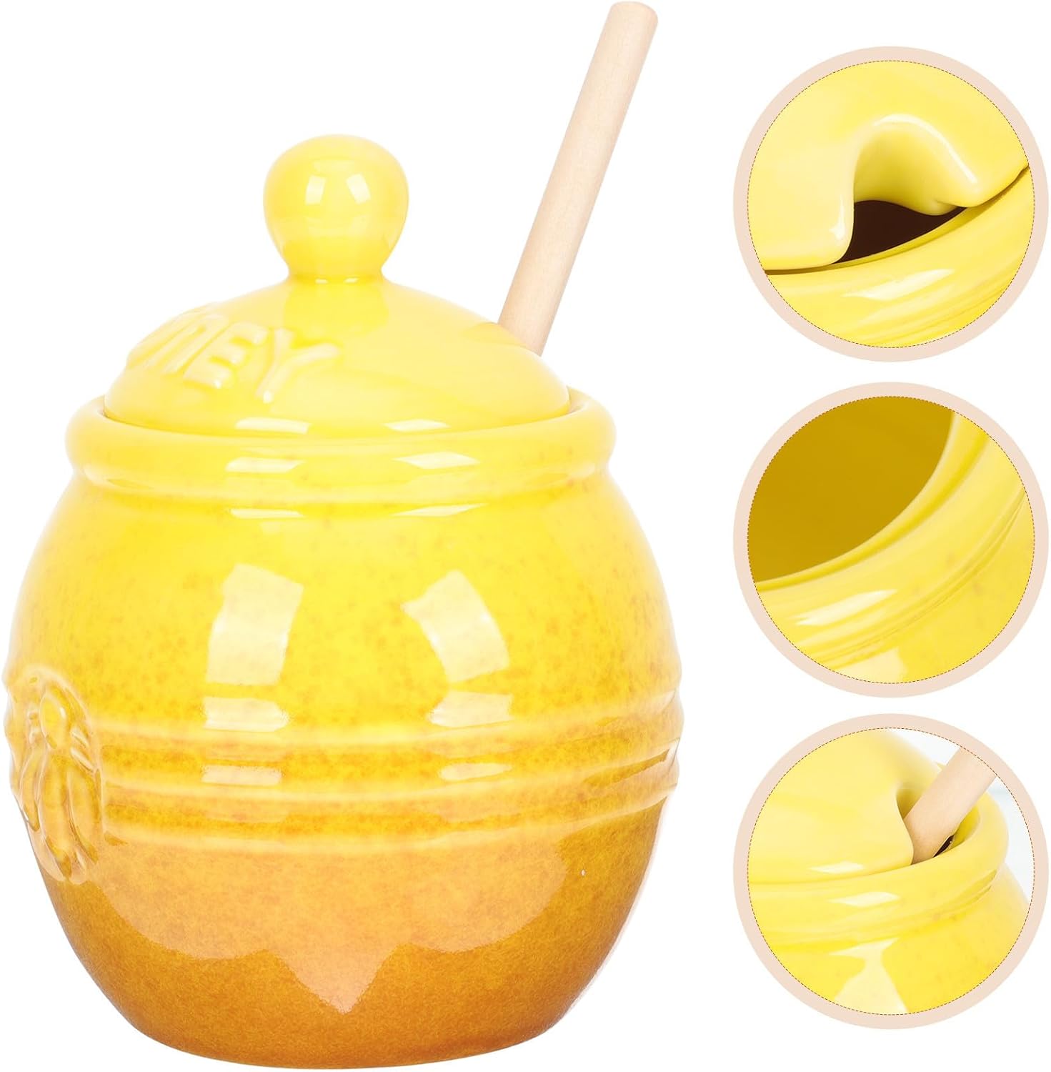 LABRIMP Ceramic Retro Honey Jar with Wooden Dipper and Lid for Serving