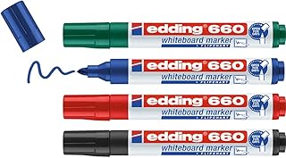 edding 660 whiteboard marker - multi-coloured - 4 whiteboard pens - round nib 1.5-3 mm - whiteboard pen dry wipe - for whiteboards, flipcharts, magnetic, memo boards - sketchnotes - refillable