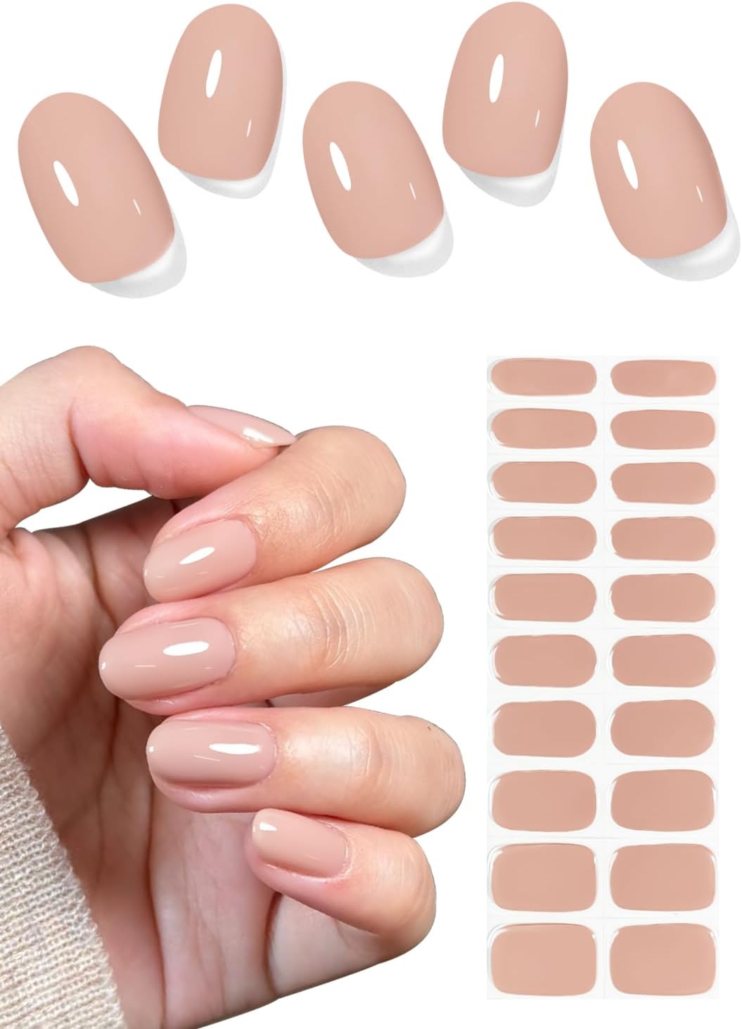 Semi Cured Gel Nail Strips, Brown Marble 20pcs Adhesive UV Sticker, Wraps for Home Manicure DIY