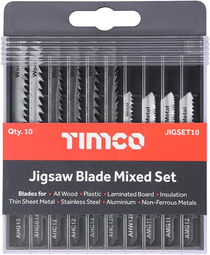 TIMco JIGSET10 Mixed Jigsaw Set-Wood & Metal Cutting-High Carbon Steel & HSS Blades, Silver