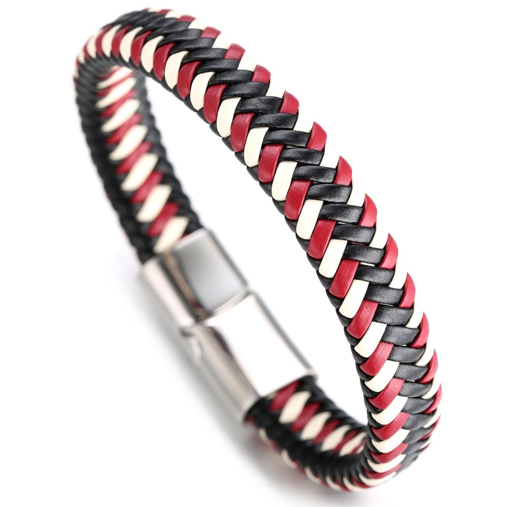 HALUKAKAH Bracciale Uomo In Vera Pelle Cuoio Con Chiusura Magnetica Titanio – Fatto A Mano, Regalo Con Confezione