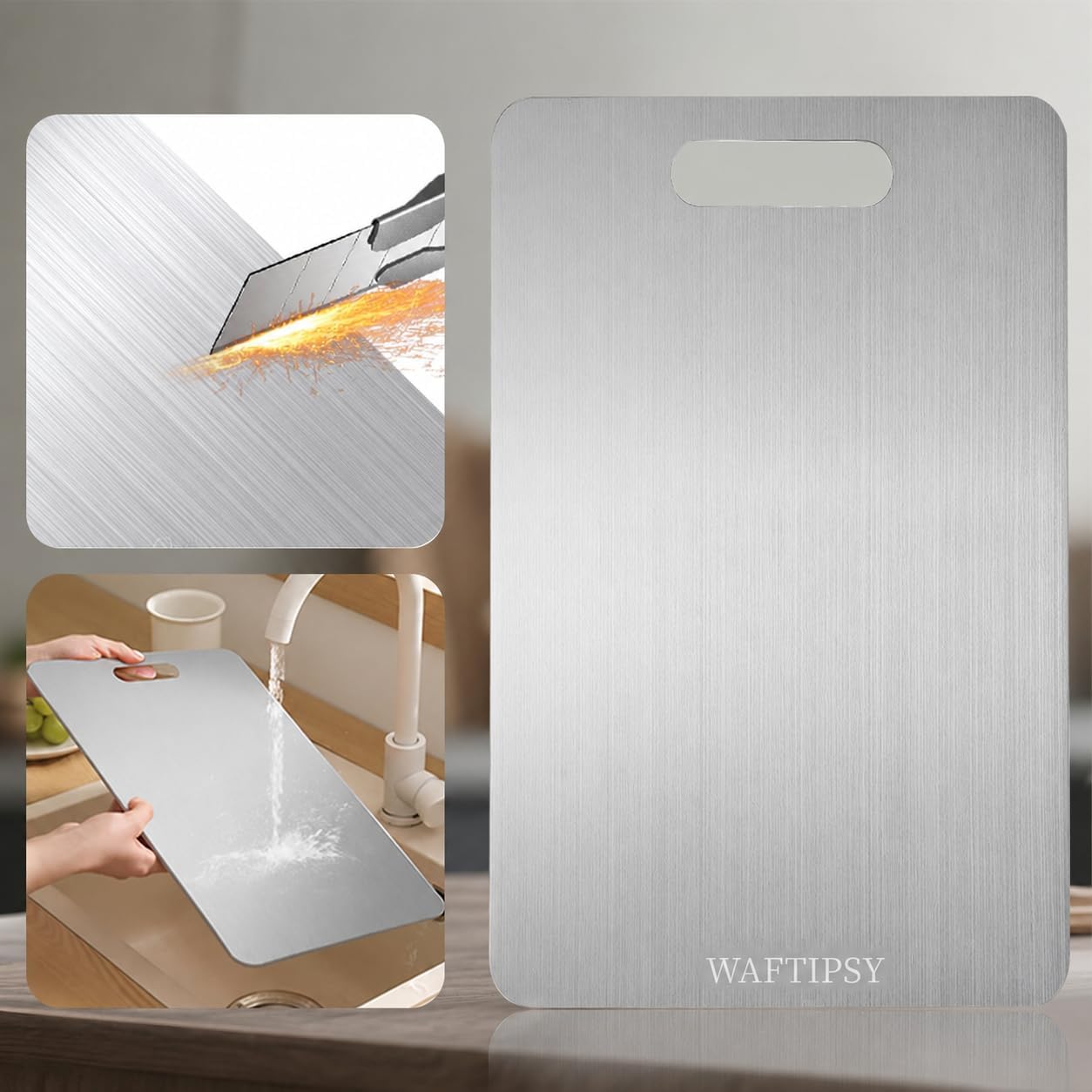 Katori Titanium Cutting Board for Kitchen,100% Pure Titanium Cutting Boards,Double Sided Non Toxic Titanware Chopping Board for Cutting Meat Vegetable Fruit,Dishwasher Safe (Silver, XXL-18.1L*11.8W)