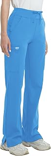 High Rise Yoga Scrub Pants Women - Straight Wide Leg Uniform Pants with Cargo Pocket, Anti-Wrinkle & Knit Yoga Waistband