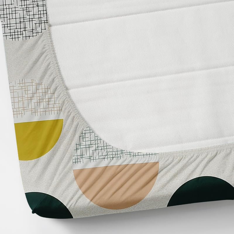 Image of NHD HOME Premium Cotton Elastic Fitted Bedsheets with 2 King Size Pillow Covers Double Bed with All Around Elastic Supersoft Size - 72 x 78+10 inches White Black Abstract Pattren 200 tc - 220 tc