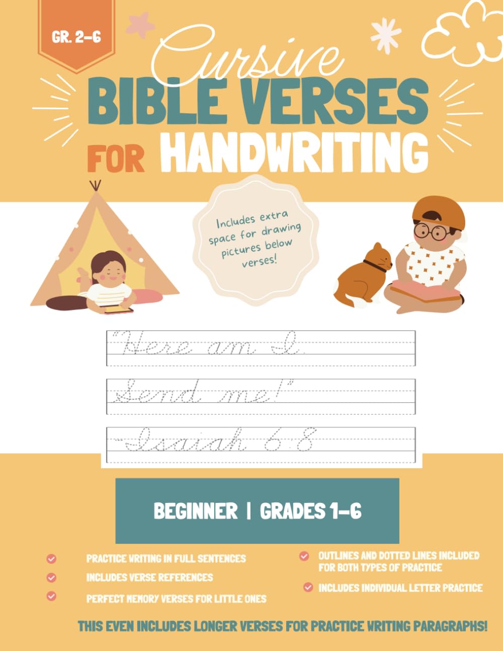 Cursive Bible Verses Practice - Cursive handwriting practice workbook for kids - Short cursive verses for handwriting practice, read, trace and write - Penmanship, cursive for boys and girls