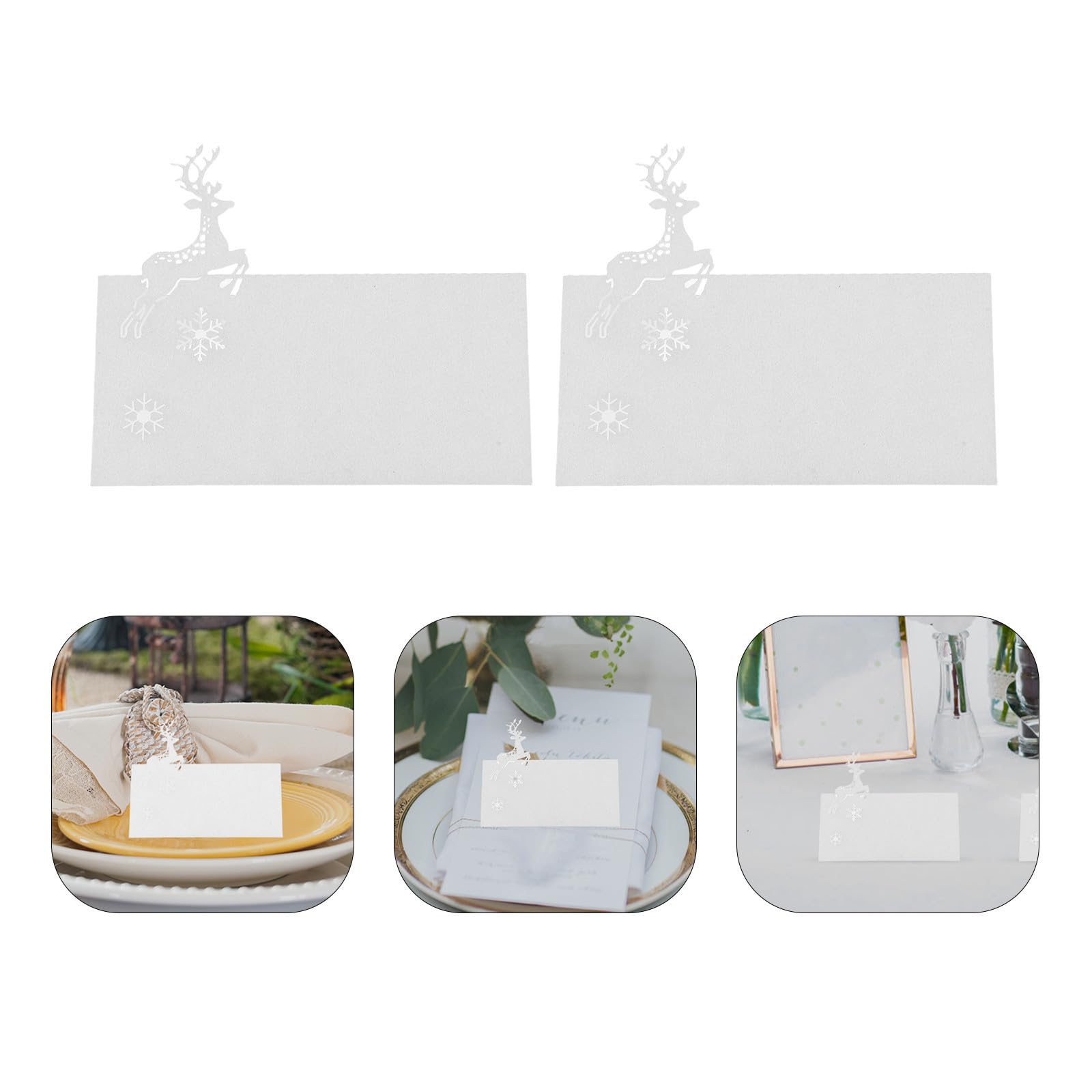 SHINEOFI 250 Stück Weihnachts Tischkarten mit Rentiermotiv, Weißes | Feines Lochmuster, Leichte Karten, Klare Platzzuordnung, für Tee und Dinnerpartys