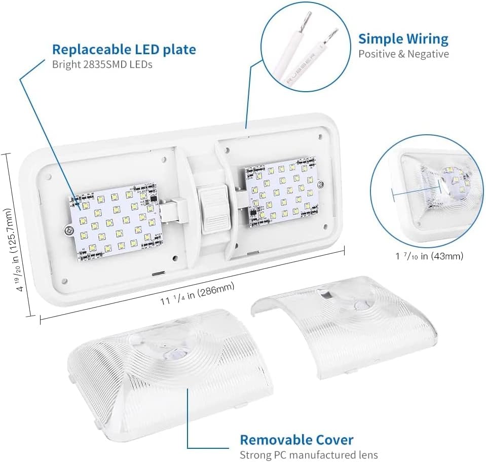 RVZONE 12V Led RV Ceiling 1000 Lumen Double Dome Light | RV Interior Lighting Fixture for RV Trailer Camper Truck Van Boat Car (5 Pack Natural White 4000-4500K) : Automotive