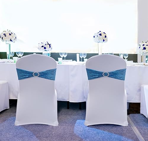 Miniatura 6 de WENSINL Paquete de 10 bandas de lentejuelas para sillas de boda, color azul bebé, para sillas plegables y sillas de banquete, bandas elásticas para