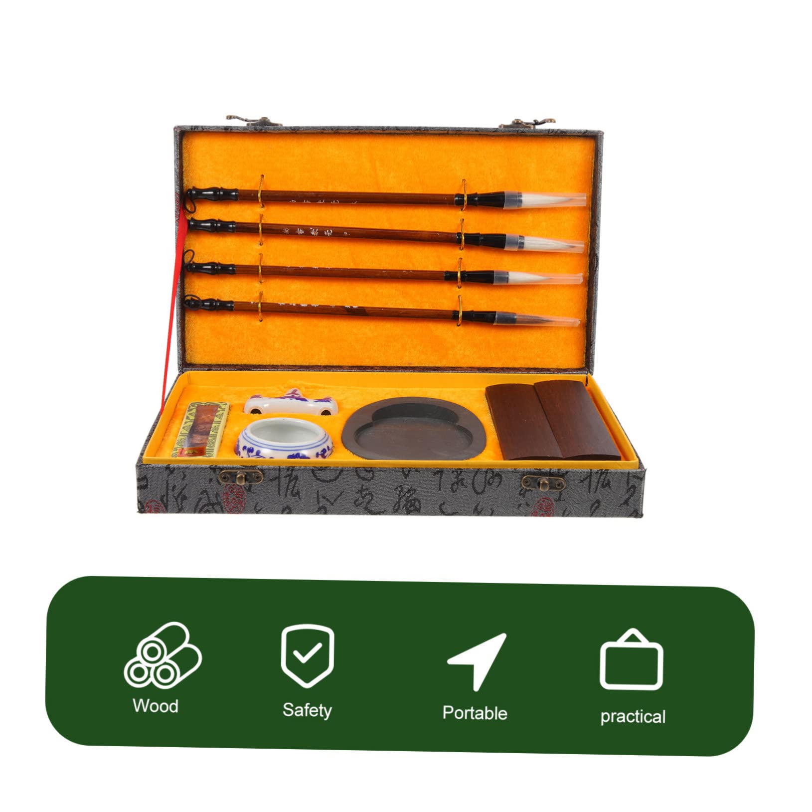 Holibanna Set Pinceaux Calligraphie Chinoise avec Pierre à Encre Bâton Encre Portable et Stylo Écriture pour Étudiants Pratique et Légère