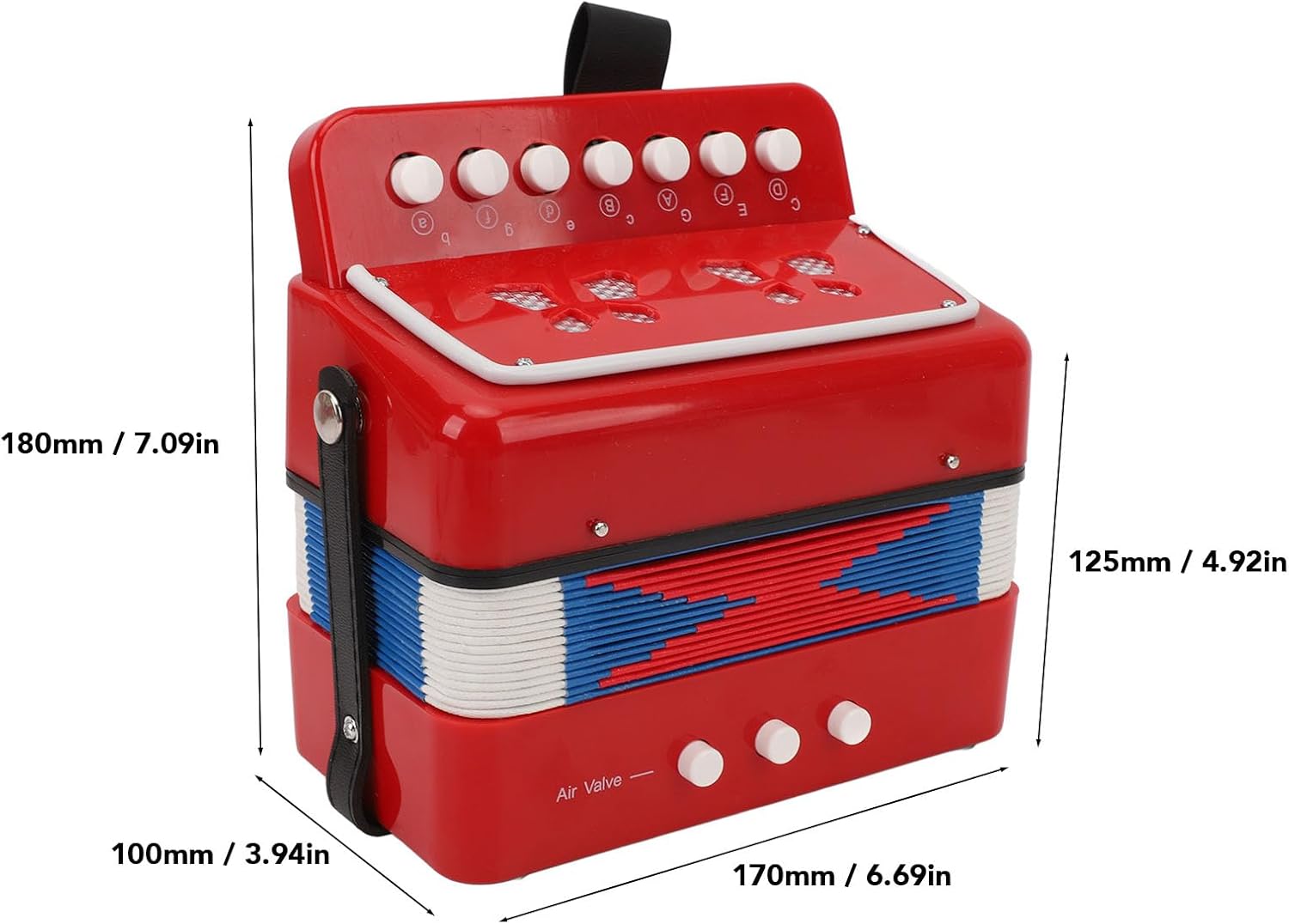 Kids Accordion 7 Key 2 Bass Button Accordion, Beginner Music Education Instrument with Belt Buckle, Portable ABS and Leather Bellows Accordion for Children Learning to Play