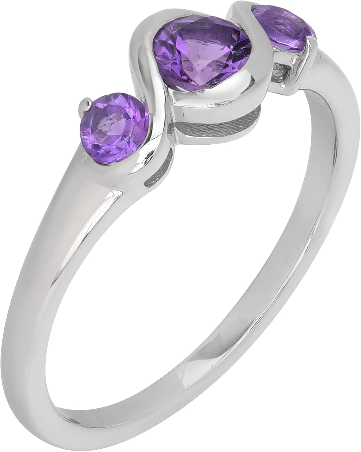 Cora Sterling Silver Genuine Gemstone 3-Stone Round Bezel Ring, Sizes 6-8
