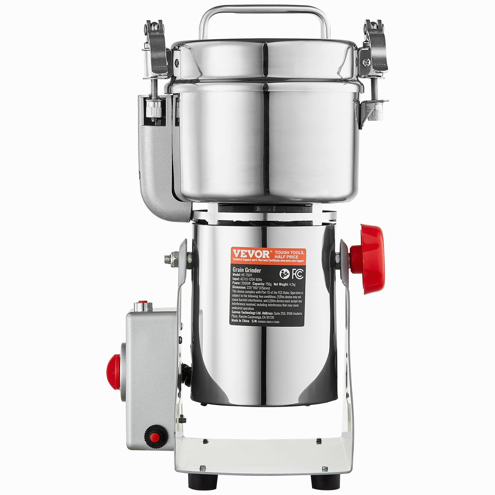 VEVOR 750g Mulino Elettrico per Cereali, Macina Spezie Commerciale Alta Velocità 2000 W, Macchina Polverizzazione in Acciaio Inox, per Cereali Secchi, Spezie, Caffè, Mais, Pepe, Tipo Oscillante