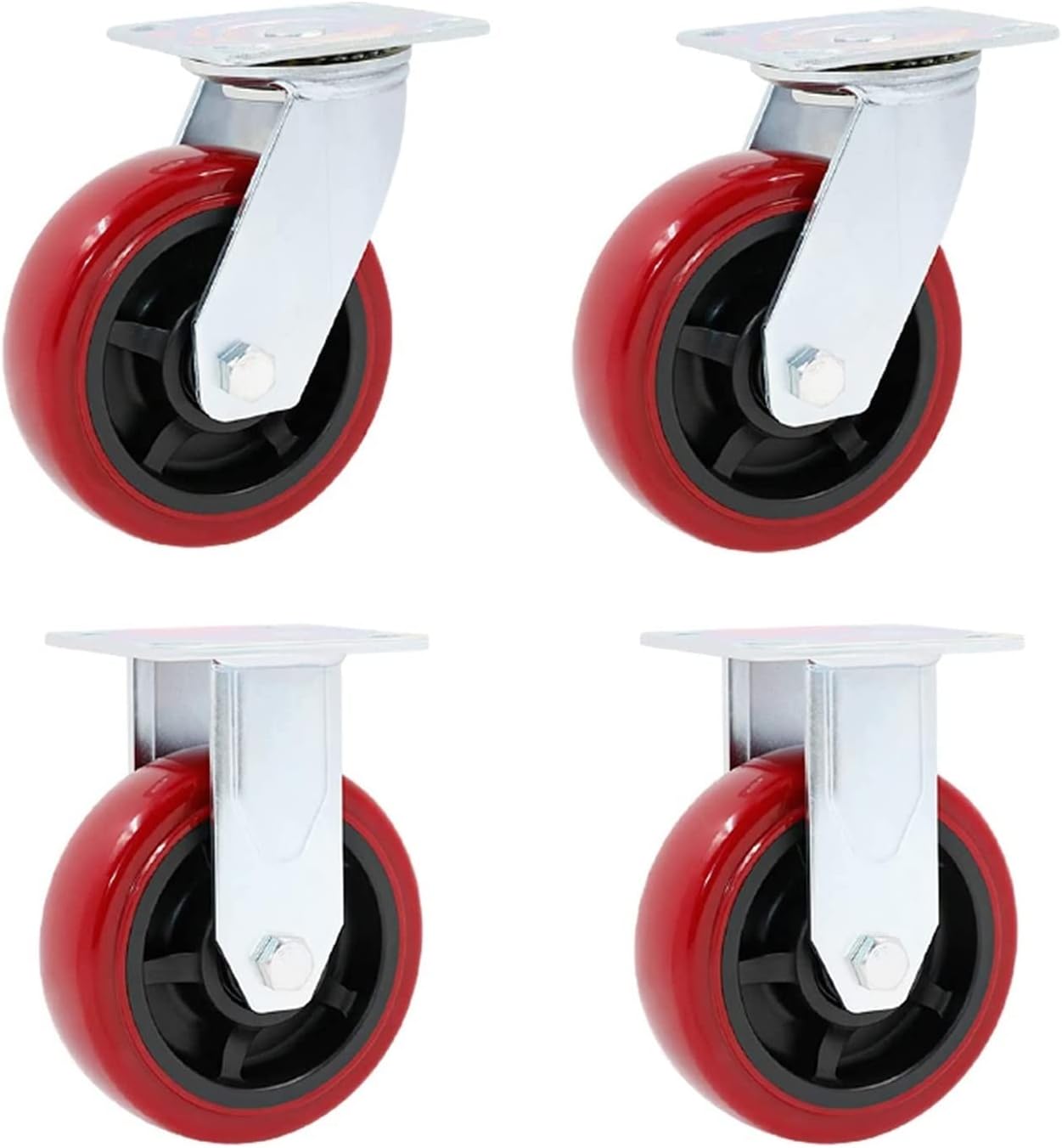 Heavy Duty Office Castors Set of 4 Swivel Wheels for Trolley Furniture Industrial Plate Casters with Polyurethane Wheels Heavy Duty Replacement Caster Wheels for Workbenc