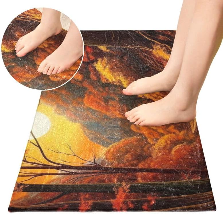 Miniatura 4 de Alfombra antideslizante con diseño de hojas de otoño y puesta de sol, alfombra de baño suave, antideslizante, absorbente, lavable a máquina,