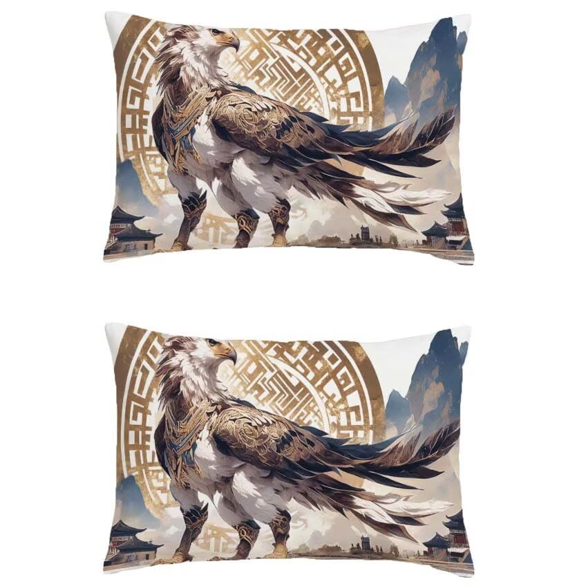 Housse de coussin turquoise 70x90 cm extérieure motif aigle en lin impénétrable M-608