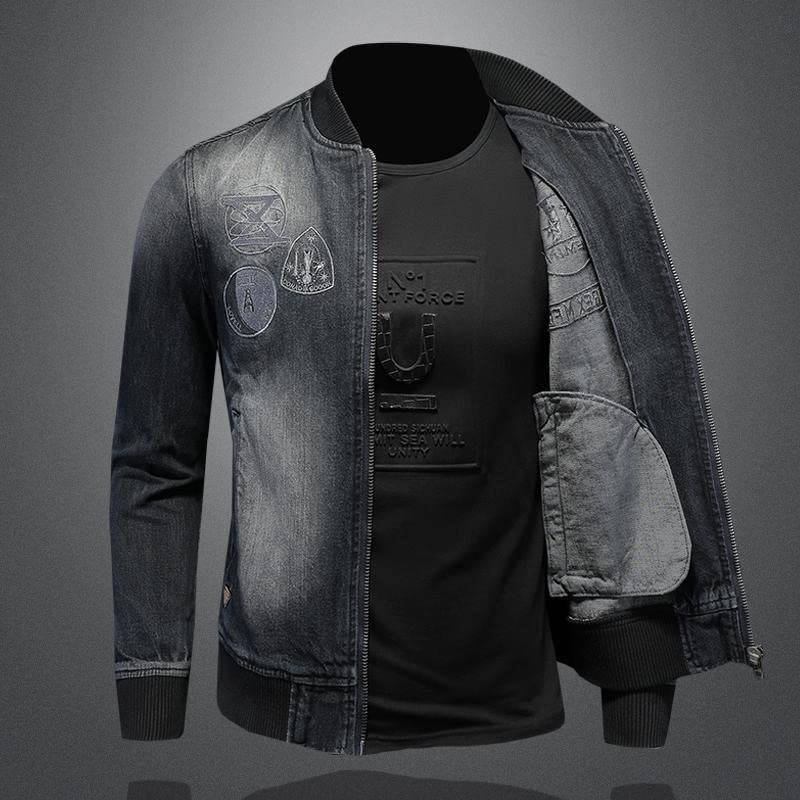 FIVETOSEVEN Retro Denim Jackets Men Embroidery Baseball Coats Slim Fit Outerwear For Male3
