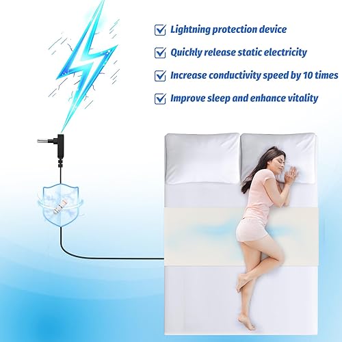 Miniatura 3 de Tapete para cama 90% algodón orgánico + 10% fibra de plata pura, sábanas bajeras para todos los tamaños de colchón, con cordón de conexión a tierra