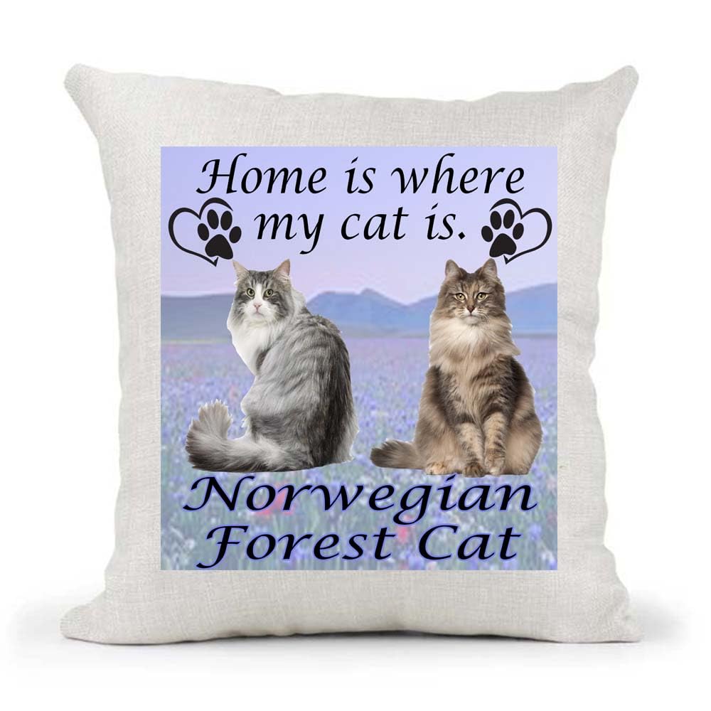 Norwegian Forest Breed Home is Where My Cat is Kitten Slave Owner Country Canvas Style Cushion Cover Gift