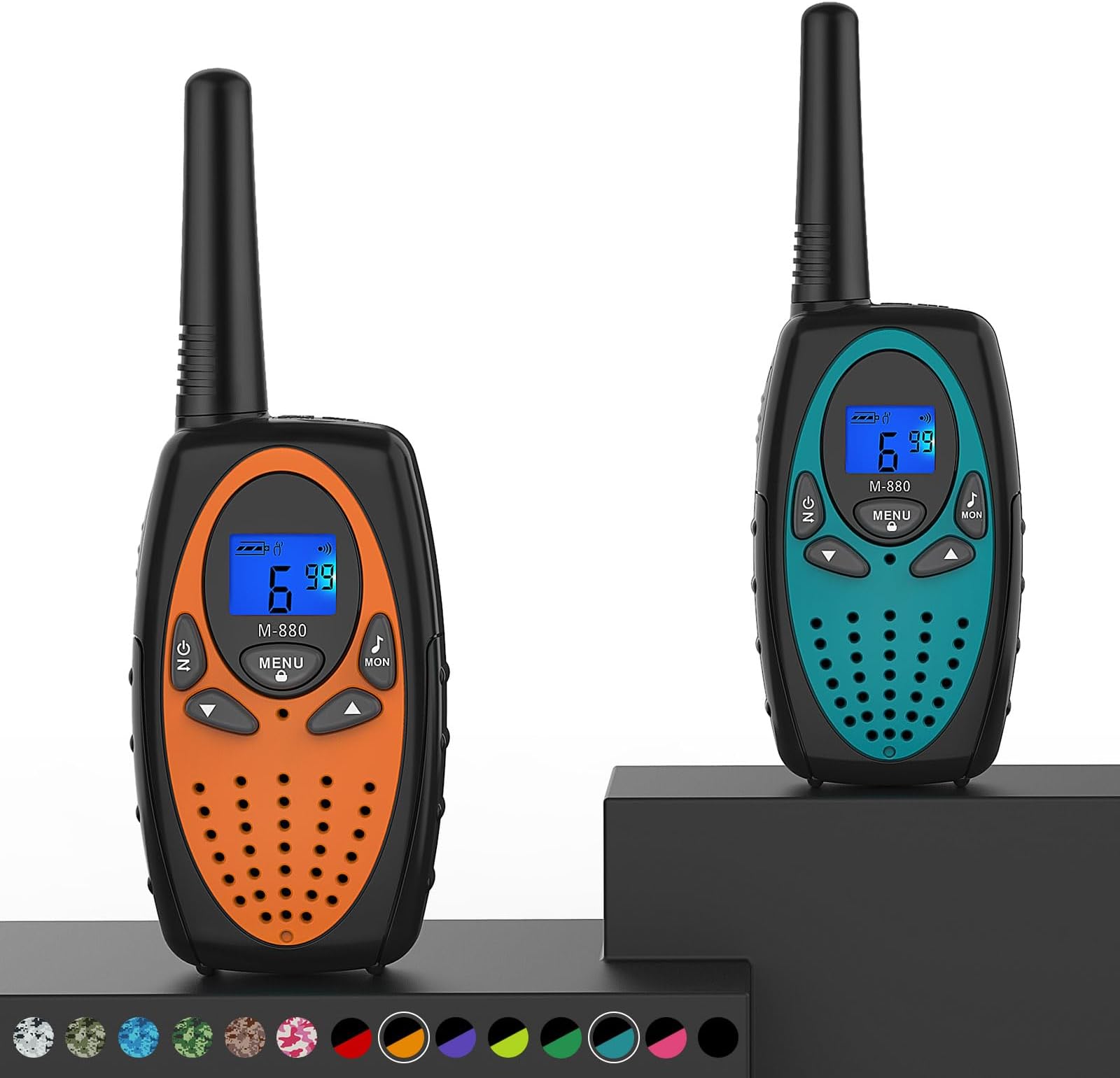 Walkie Talkies Long Range,M880 FRS Two Way Radio for Adults with Mic LCD Screen/Resistance Wakie-Talkies with Noise Cancelling for Men Women Outdoor Adventures Cruise Ship (Blue and Orange)