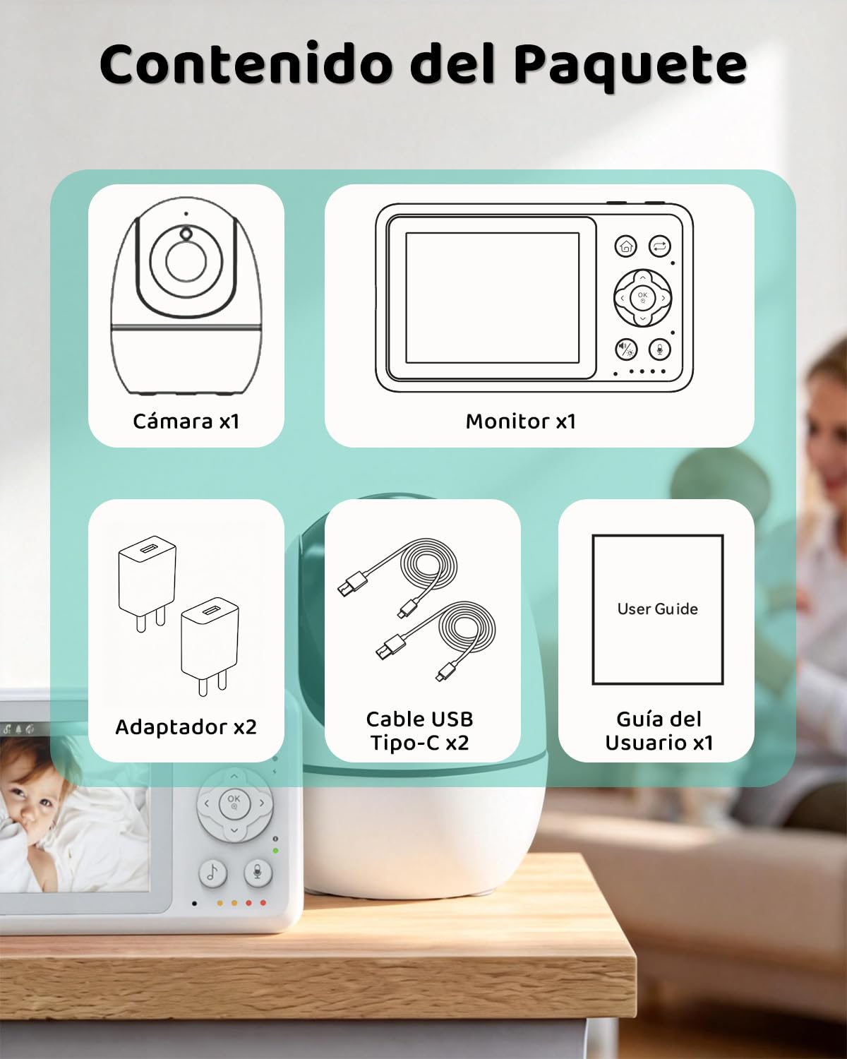 Zeerkeer Camara Vigilancia Bebe sin WiFi, 3.2” Vigilabebés con Cámara, Monitor para Bebé con Visión Nocturna Infrarroja, Audio Bidireccional, VOX Detección de Llanto, Monitoreo de Temperatura